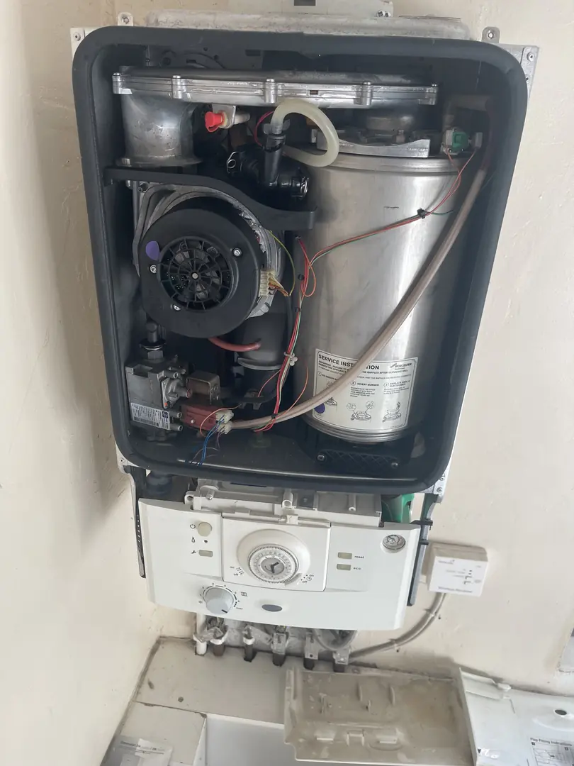 Annual boiler service Bridgend with internals exposed for inspection