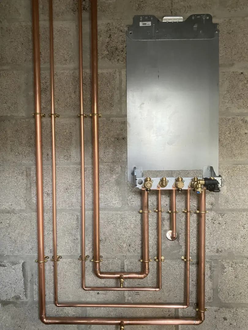 First fix plumbing copper pipework for boiler installation in Bridgend