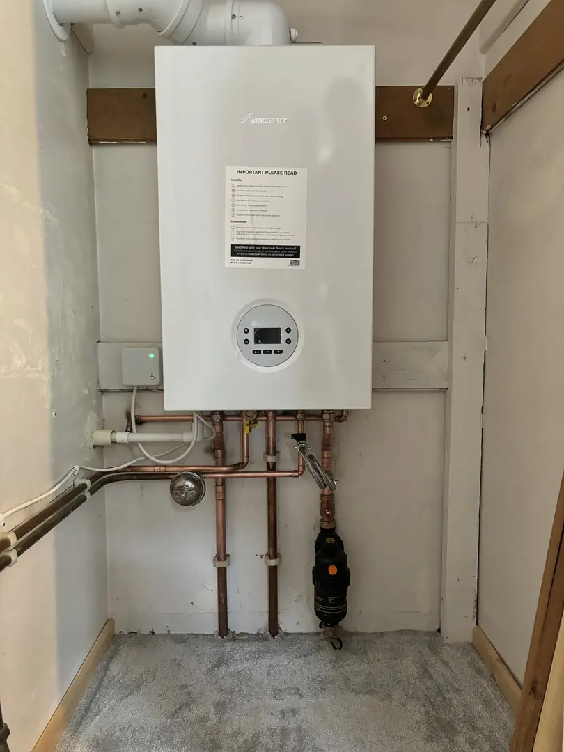 Worcester Bosch boiler installation with copper pipework and magnetic filter in Pyle